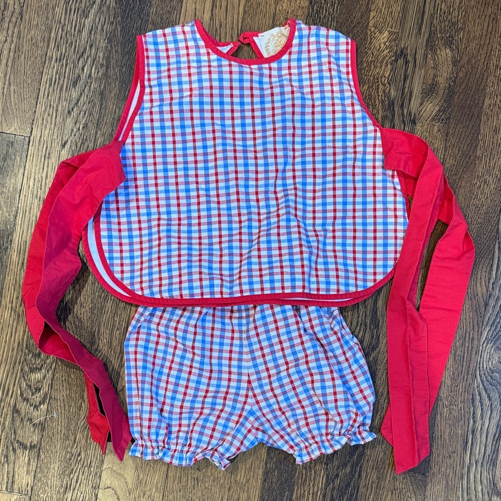 TBBC Plaid Bib and Bloomer Set - Red and Blue